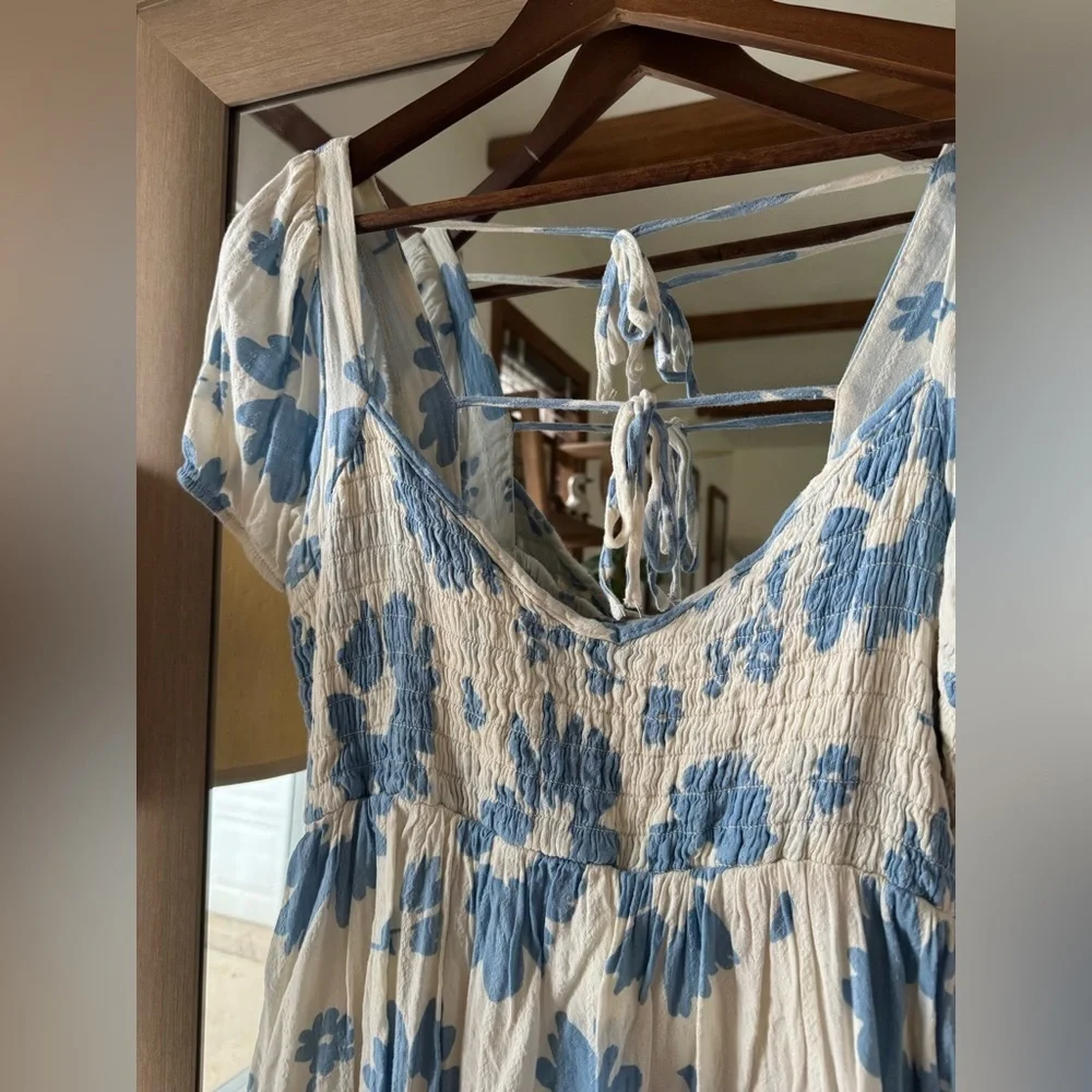 Blue Floral Gauze Mini Dress medium